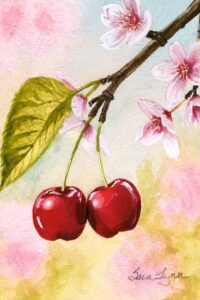 Cherries in Blossom Greeting Cards (4pk)